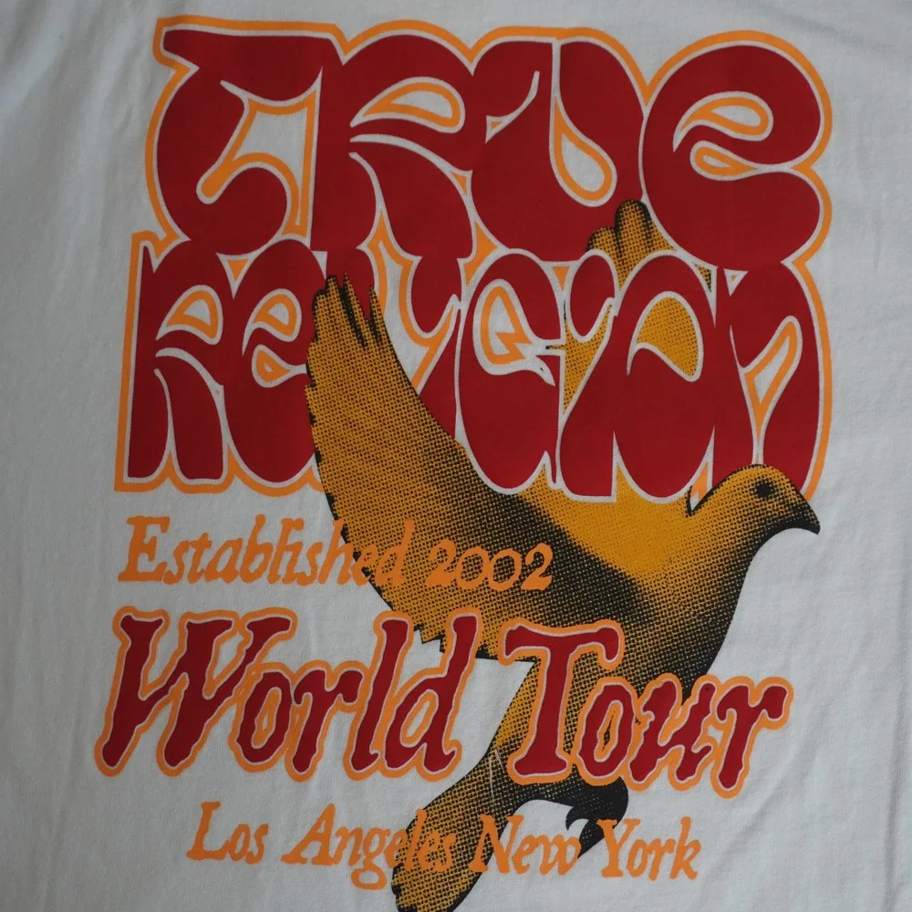 True Religion Mens World Tour Graphic T-Shirt White 2XL Dove Retro Logo Tee